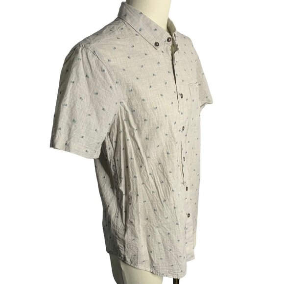 Billabong Button Down Short Sleeve Shirt S Cream Grey Squares Collar Pocket - Picture 5 of 6